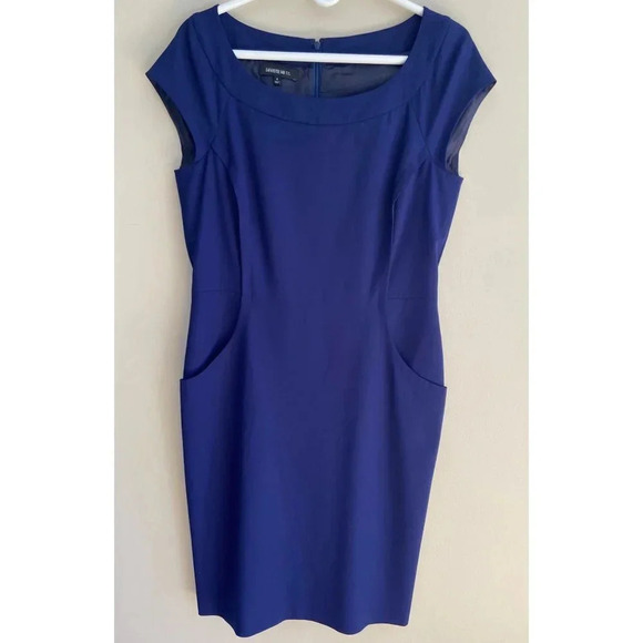 Lafayette 148 New York Cobalt Blue Wool Blend Sheath Dress Size 6 Boatneck - Picture 2 of 11
